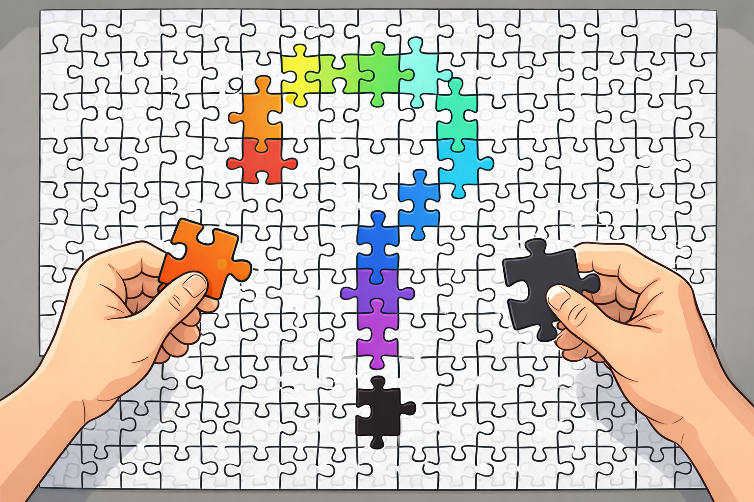 パズルで仮説を組み立てるイメージ